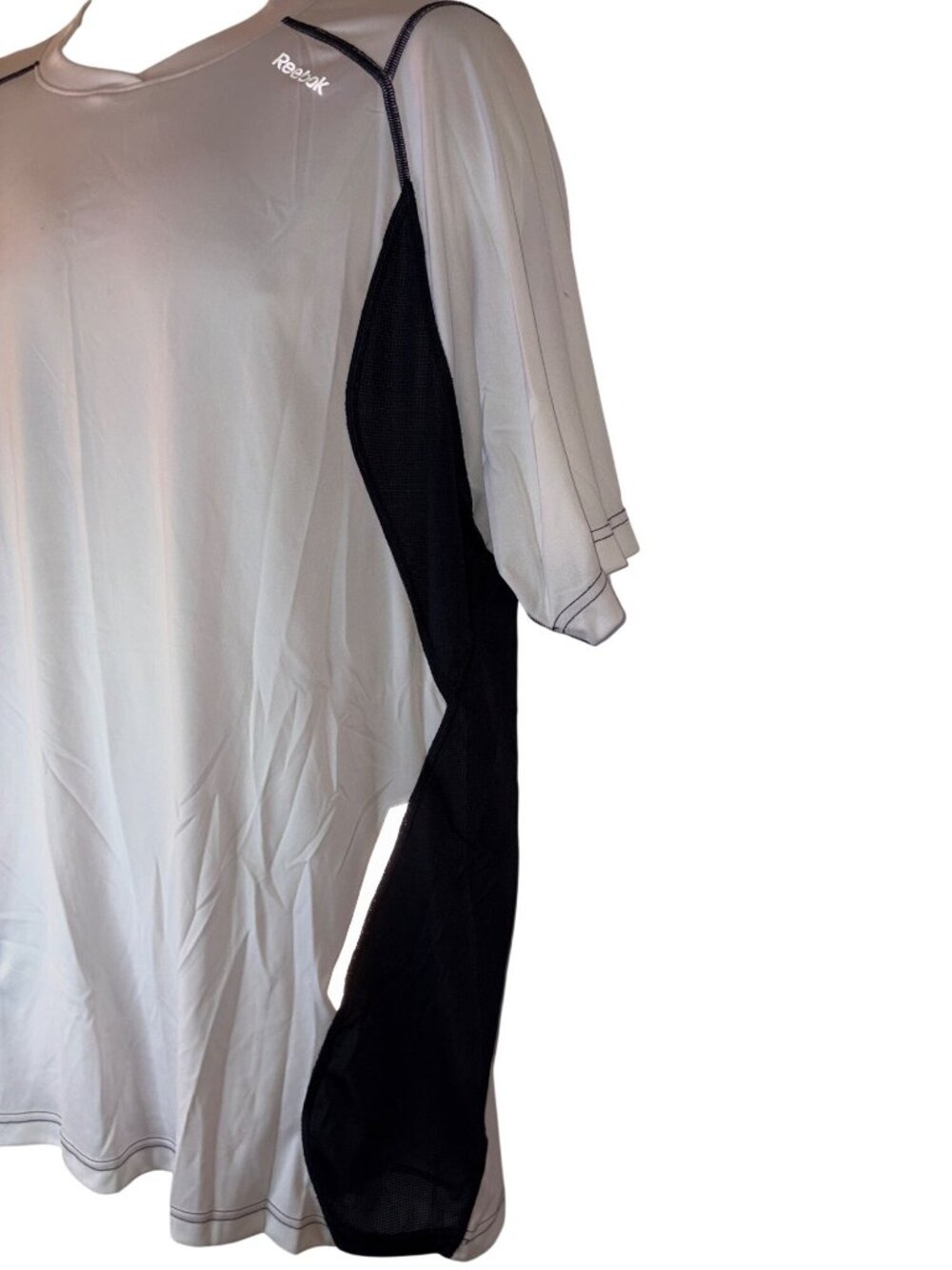 Reebok Mens White & Black Mesh Panel Athletic Shirt Short Sleeve Lightweight Bre - Picture 3 of 11